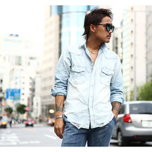 画像をギャラリービューアに読み込む, DOWBL/ ダブル/ Damaged Logo Stitch Denim Shirt  【全1色】