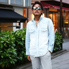 画像をギャラリービューアに読み込む, DOWBL/ ダブル/ Damaged Logo Stitch Denim Shirt  【全1色】