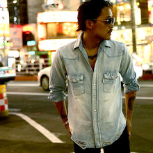 画像をギャラリービューアに読み込む, DOWBL/ ダブル/ Damaged Logo Stitch Denim Shirt  【全1色】