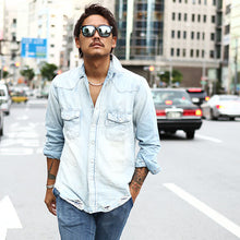 画像をギャラリービューアに読み込む, DOWBL/ ダブル/ Damaged Logo Stitch Denim Shirt  【全1色】