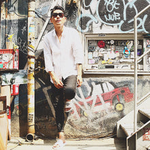 画像をギャラリービューアに読み込む, DOWBL/ ダブル/ Cursive Super Skinny Rigid Black Denim  【全1色】