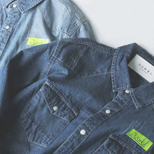 画像をギャラリービューアに読み込む, DOWBL/ ダブル/ Dual Texture Neon Logo Denim Shirt  【全2色】