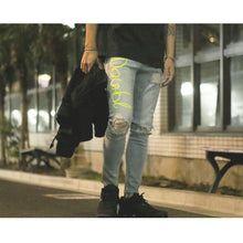 画像をギャラリービューアに読み込む, DOWBL/ ダブル/ Different Neon Color Logo Damage Skinny Denim  【全1色】