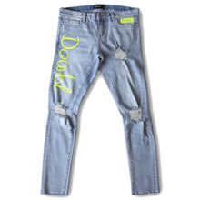 画像をギャラリービューアに読み込む, DOWBL/ ダブル/ Different Neon Color Logo Damage Skinny Denim  【全1色】